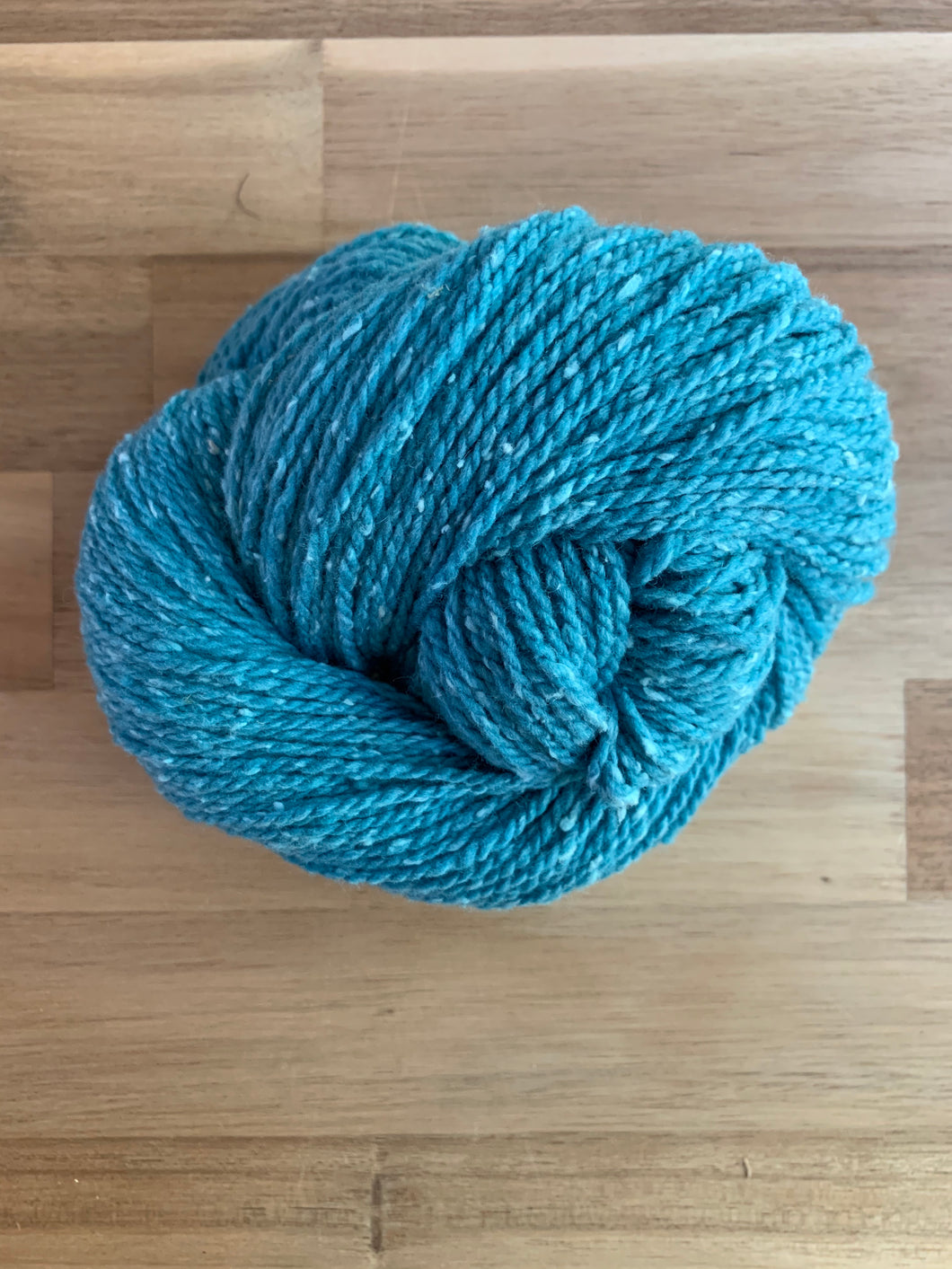 A skein of blue yarn called Aqua.