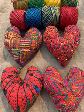 Load image into Gallery viewer, Dropcloth Embroidered Heart Ornament Sampler
