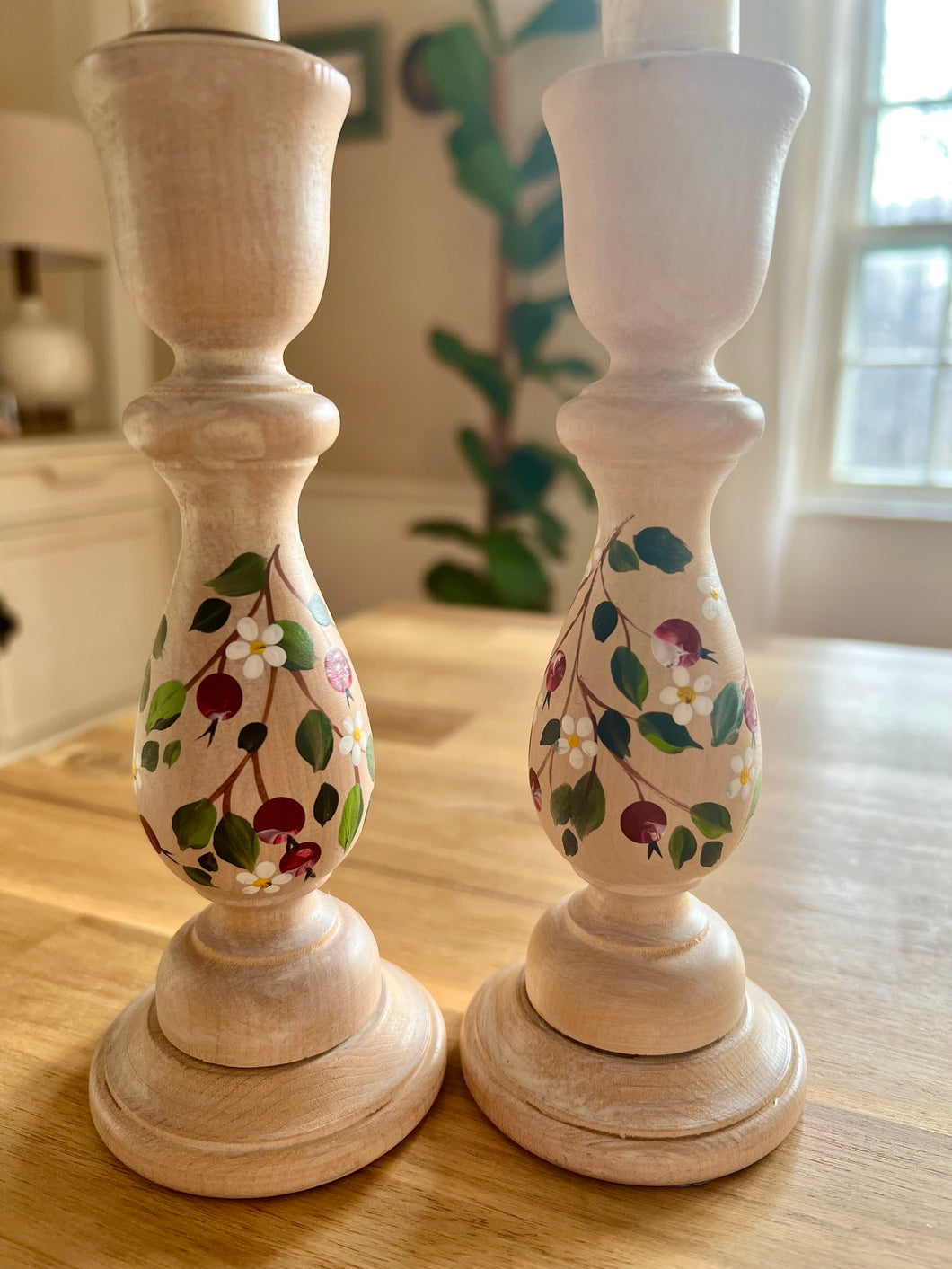 Hand-painted Wood Candlesticks