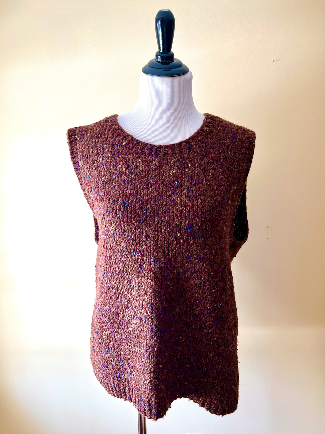 Hand Knit Wool Vest, Brown Tweed