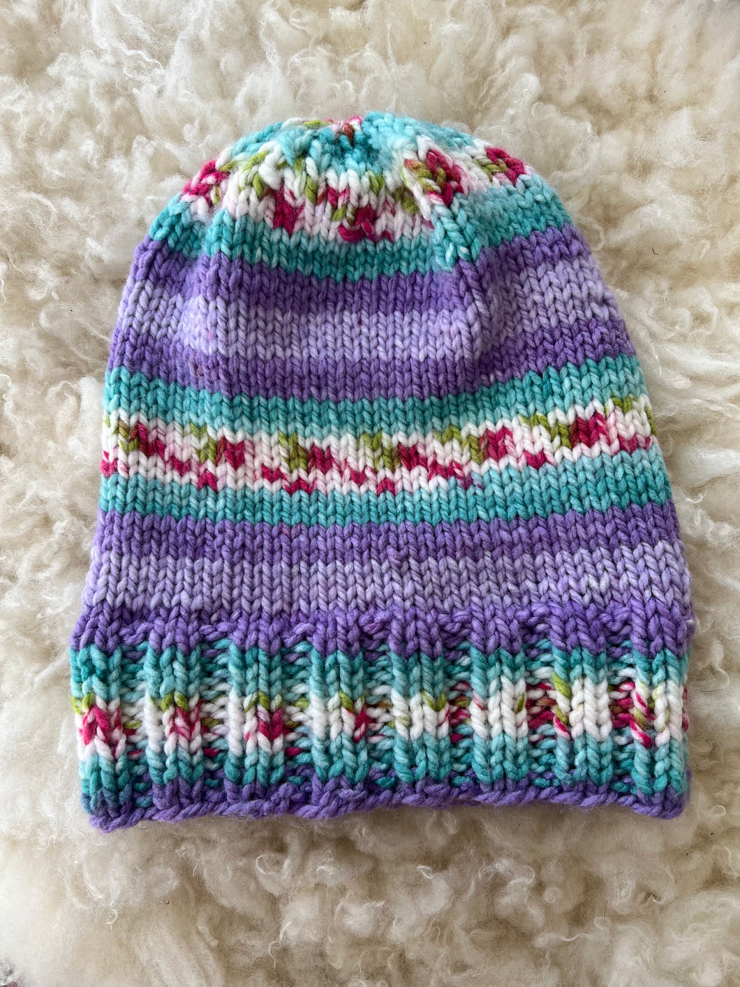 Hand-Knit Chunky Beanie Hat, Multicolor