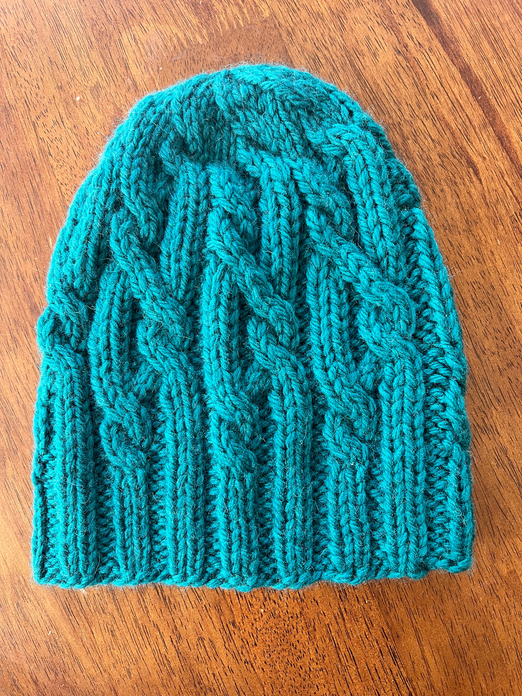 Hand Knit Cabled Hat, Aqua