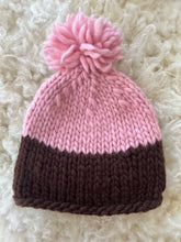 Load image into Gallery viewer, Hand-Knit Chunky Pom Pom Hat, Pink and Brown
