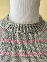 Load image into Gallery viewer, Hand Knit Gray and Pink Striped Sweater
