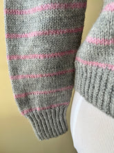 Load image into Gallery viewer, Hand Knit Gray and Pink Striped Sweater
