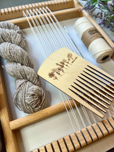 Load image into Gallery viewer, A handheld tapestry loom, tools and fibers
