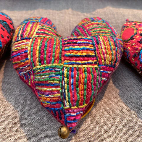 Dropcloth Embroidered Heart Ornament Sampler