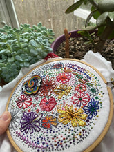 Load image into Gallery viewer, An embroidery pattern of varying flowers and multi-colored stitches.

