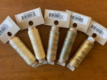Load image into Gallery viewer, Weeks Dye Works two-strand thread in light khaki, honeysuckle, straw, putty and whiskey colorways
